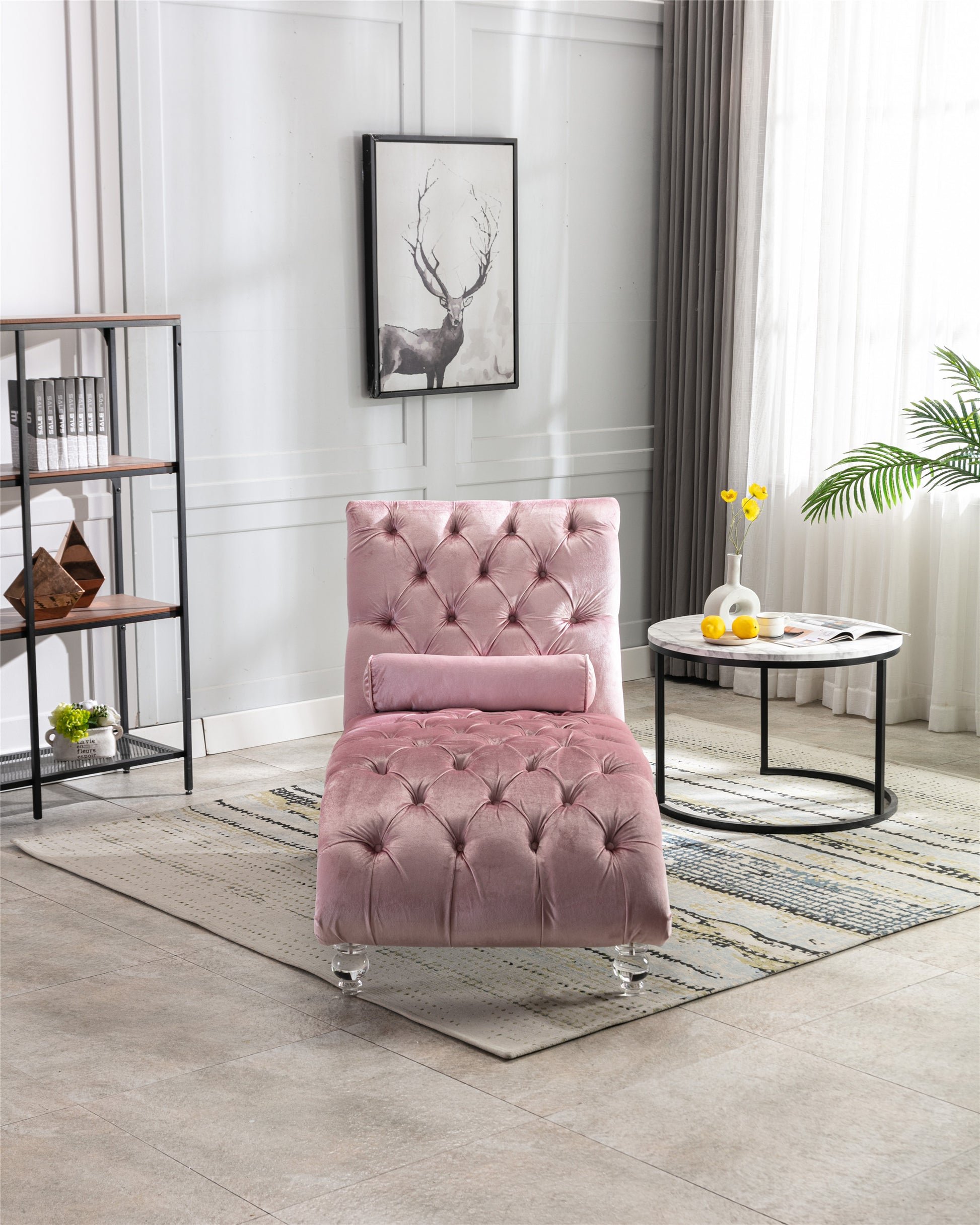 Coomoreleisure Concubine Sofa With Acrylic Feet Pink Velvet