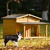 47.2" Large Wooden Dog House Outdoor, Outdoor & Indoor Dog Crate, Cabin Style, With Porch, 2 Doors Wood Outdoor Kennel Medium 26 40 Lbs Solid Wood