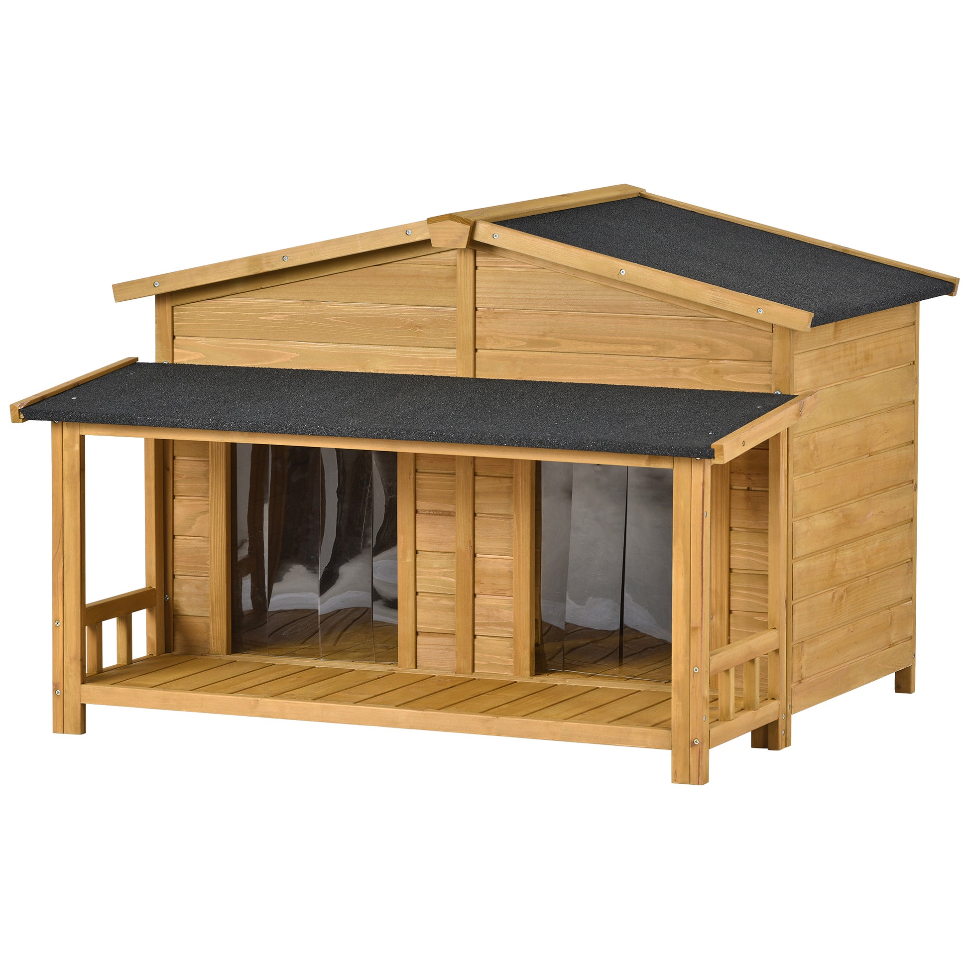 47.2" Large Wooden Dog House Outdoor, Outdoor & Indoor Dog Crate, Cabin Style, With Porch, 2 Doors Wood Outdoor Kennel Medium 26 40 Lbs Solid Wood