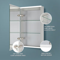 20''X 26''Led Lighted Bathroom Medicine Mirror Cabinet With Motion Sensor Switch Anthracite Aluminium