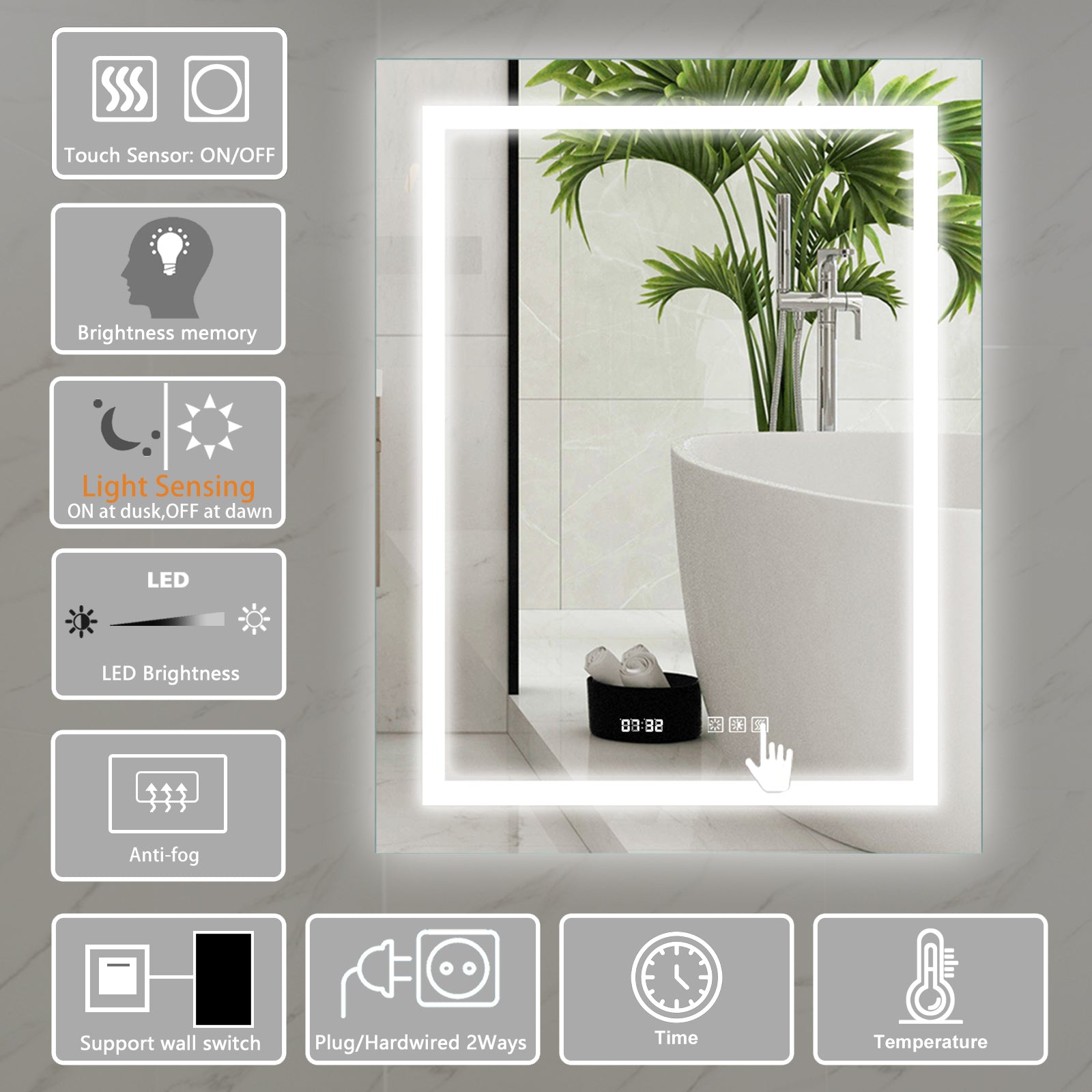 28''X 36''Led Lighted Bathroom Medicine Mirror Cabinet With Motion Sensor Switch Anthracite Aluminium