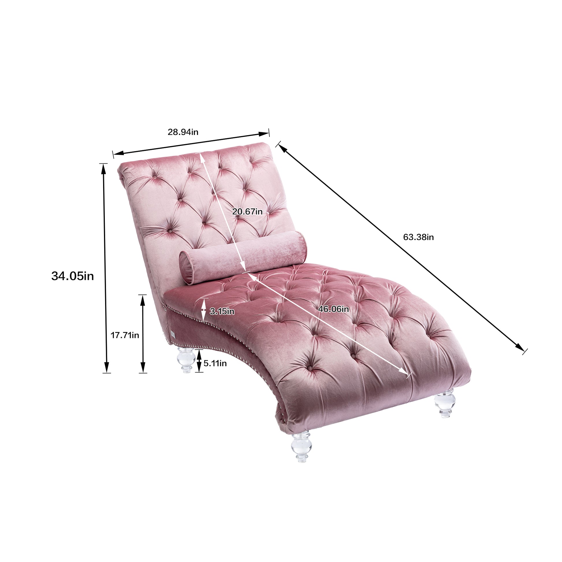 Coomoreleisure Concubine Sofa With Acrylic Feet Pink Velvet