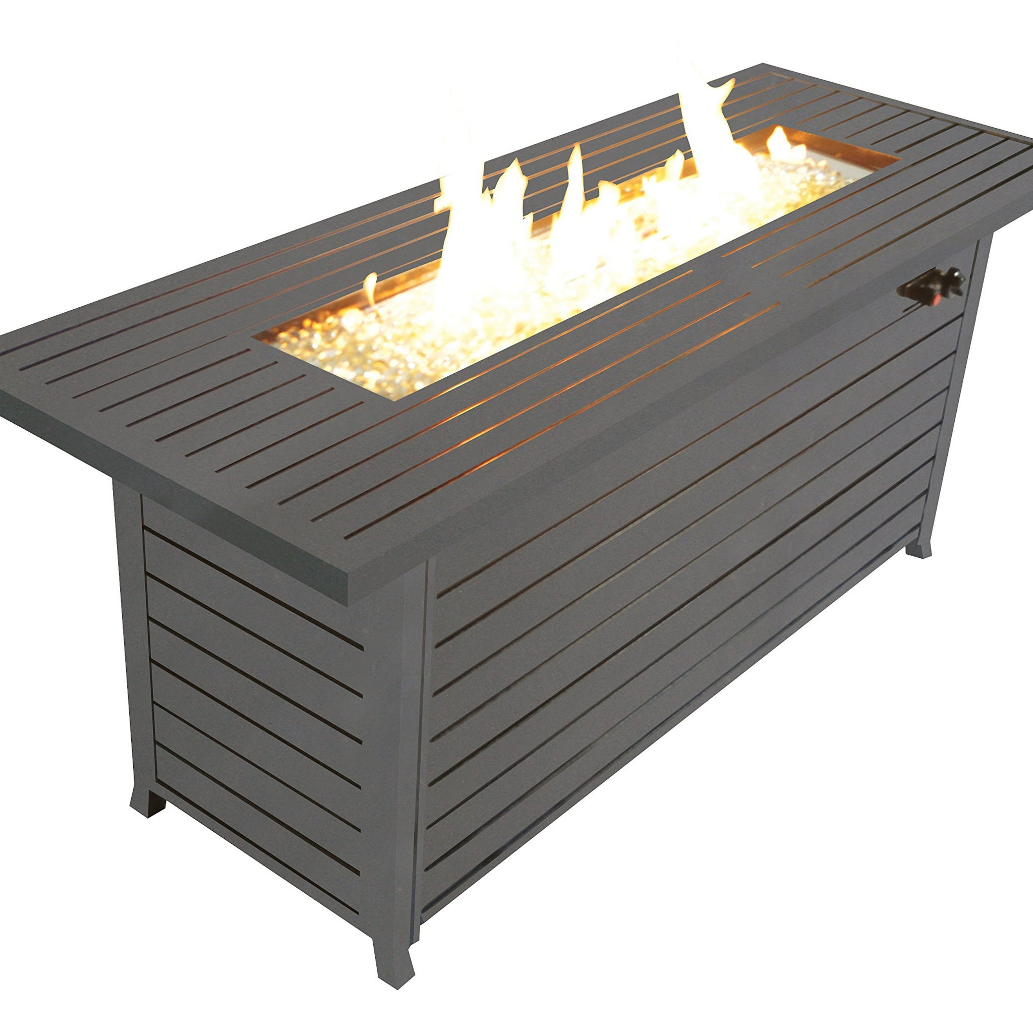 57In Outdoor Gas Propane Fire Pits Table, Aluminum, 50000Btu Firepit Fireplace Dinning Table With Lid, Fire Glass, Retangular, Etl Certification, For Garden Backyard Deck Patio Mocha Dark Brown Steel