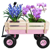 Outdoor Wagon All Terrain Pulling W Wood Railing Air Tires Garden Cart Pink Garden & Outdoor Steel