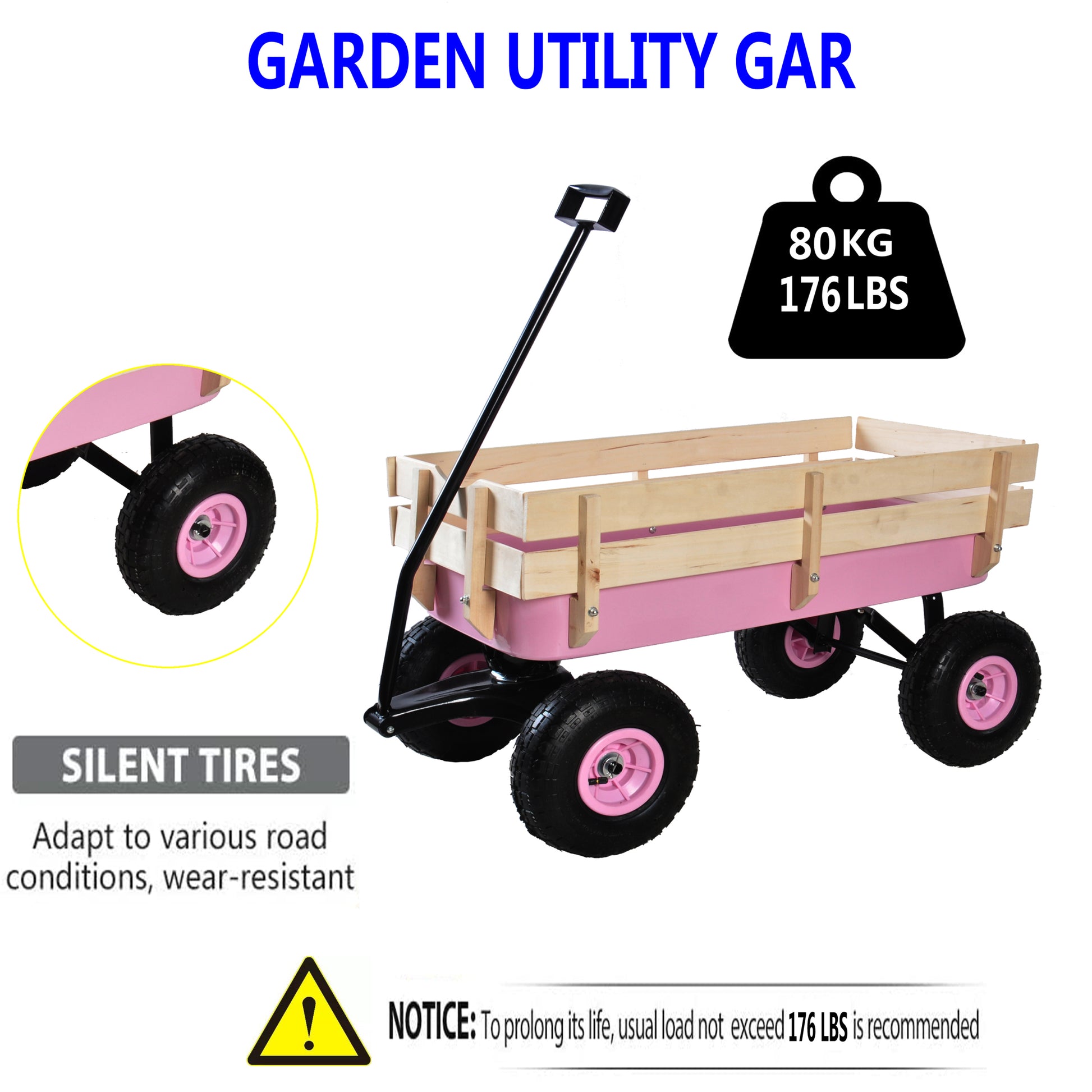 Outdoor Wagon All Terrain Pulling W Wood Railing Air Tires Garden Cart Pink Garden & Outdoor Steel