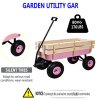 Outdoor Wagon All Terrain Pulling W Wood Railing Air Tires Garden Cart Pink Garden & Outdoor Steel