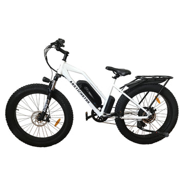 Aostirmotor 26" 750W Camouflage Electric Bike Fat Tire P7 48V 12.5Ah Removable Lithium Battery For Adults With Detachable Rear Rack Fender White S07 G White Aluminium