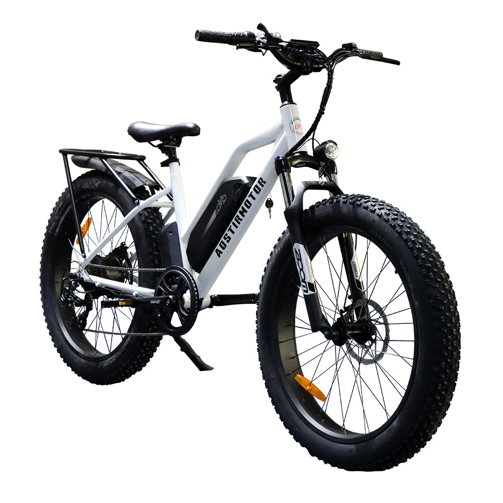 Aostirmotor 26" 750W Camouflage Electric Bike Fat Tire P7 48V 12.5Ah Removable Lithium Battery For Adults With Detachable Rear Rack Fender White S07 G White Aluminium