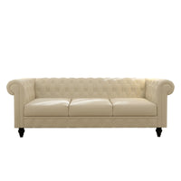 Elegant Beige Chesterfield Sofa 3 Seater Plush Fabric With Tufted Buttons And Wooden Legs Classic Design, Comfortable And Durable For Living Room Furniture Temu Suitable Beige Velvet 3 Seat