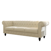 Elegant Beige Chesterfield Sofa 3 Seater Plush Fabric With Tufted Buttons And Wooden Legs Classic Design, Comfortable And Durable For Living Room Furniture Temu Suitable Beige Velvet 3 Seat