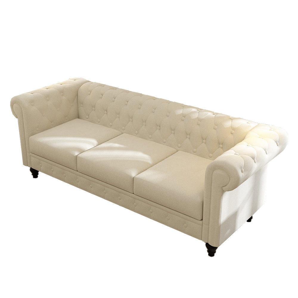 Elegant Beige Chesterfield Sofa 3 Seater Plush Fabric With Tufted Buttons And Wooden Legs Classic Design, Comfortable And Durable For Living Room Furniture Temu Suitable Beige Velvet 3 Seat