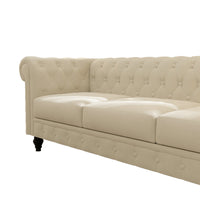 Elegant Beige Chesterfield Sofa 3 Seater Plush Fabric With Tufted Buttons And Wooden Legs Classic Design, Comfortable And Durable For Living Room Furniture Temu Suitable Beige Velvet 3 Seat