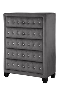 Hazel King 5 Pc Bedroom Set Made With Wood In Gray Color Box Spring Not Required King Grey Wood 5 Piece Set Bedroom Bed Included,Chest Included,Dresser Included,Mirror Included,Nightstand Included Contemporary,Modern Upholstered Velvet Tufted Wood