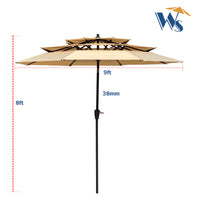 9Ft 3 Tiers Outdoor Patio Umbrella With Crank And Tilt And Wind Vents For Garden Deck Backyard Pool Shade Outside Deck Swimming Pool Tan Metal