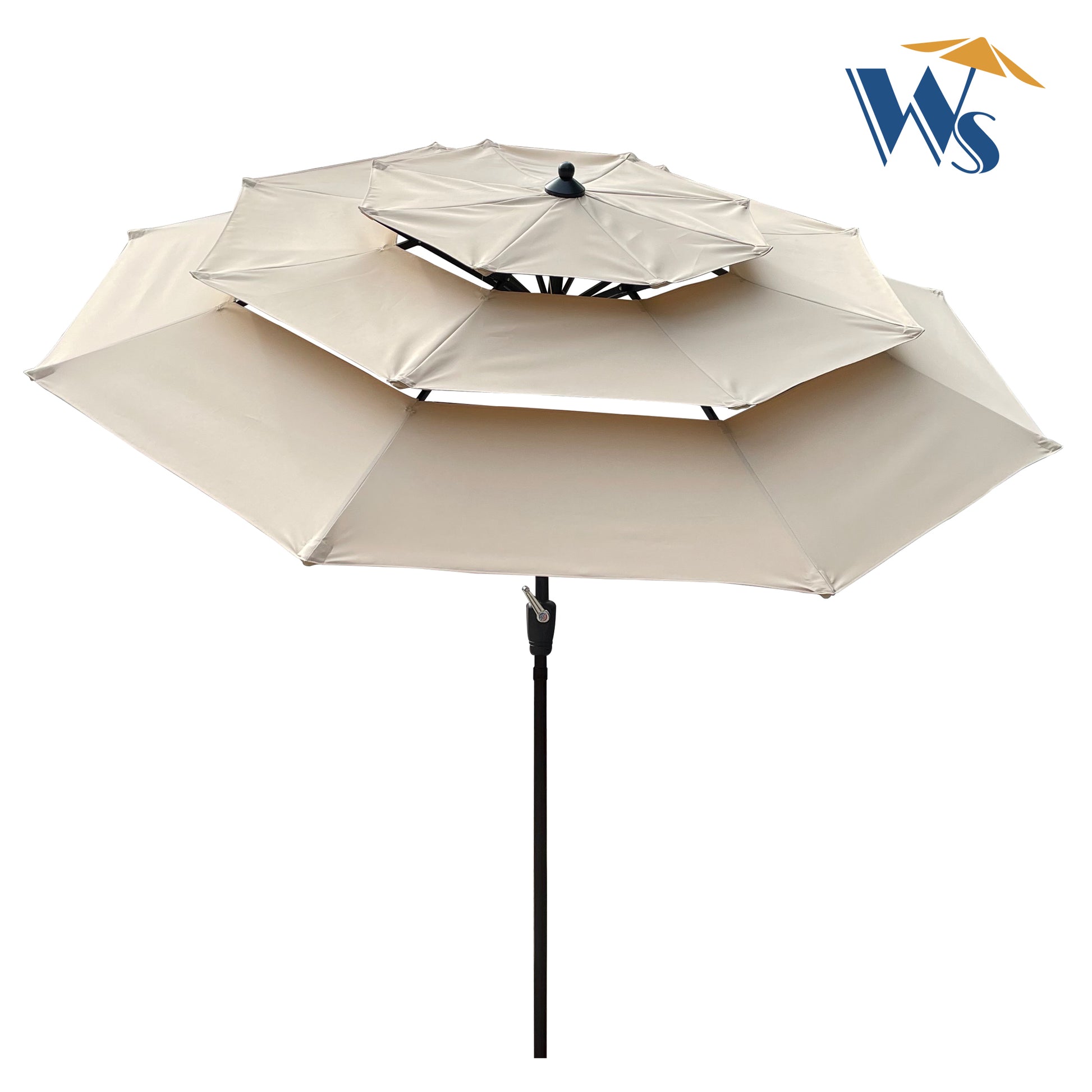 9Ft 3 Tiers Outdoor Patio Umbrella With Crank And Tilt And Wind Vents For Garden Deck Backyard Pool Shade Outside Deck Swimming Pool Tan Metal