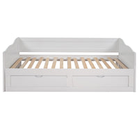 Wooden Daybed With Trundle Bed And Two Storage Drawersextendable Bed Daybed,Sofa Bed With Two Drawers, White White Solid Wood