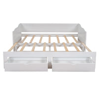 Wooden Daybed With Trundle Bed And Two Storage Drawersextendable Bed Daybed,Sofa Bed With Two Drawers, White White Solid Wood