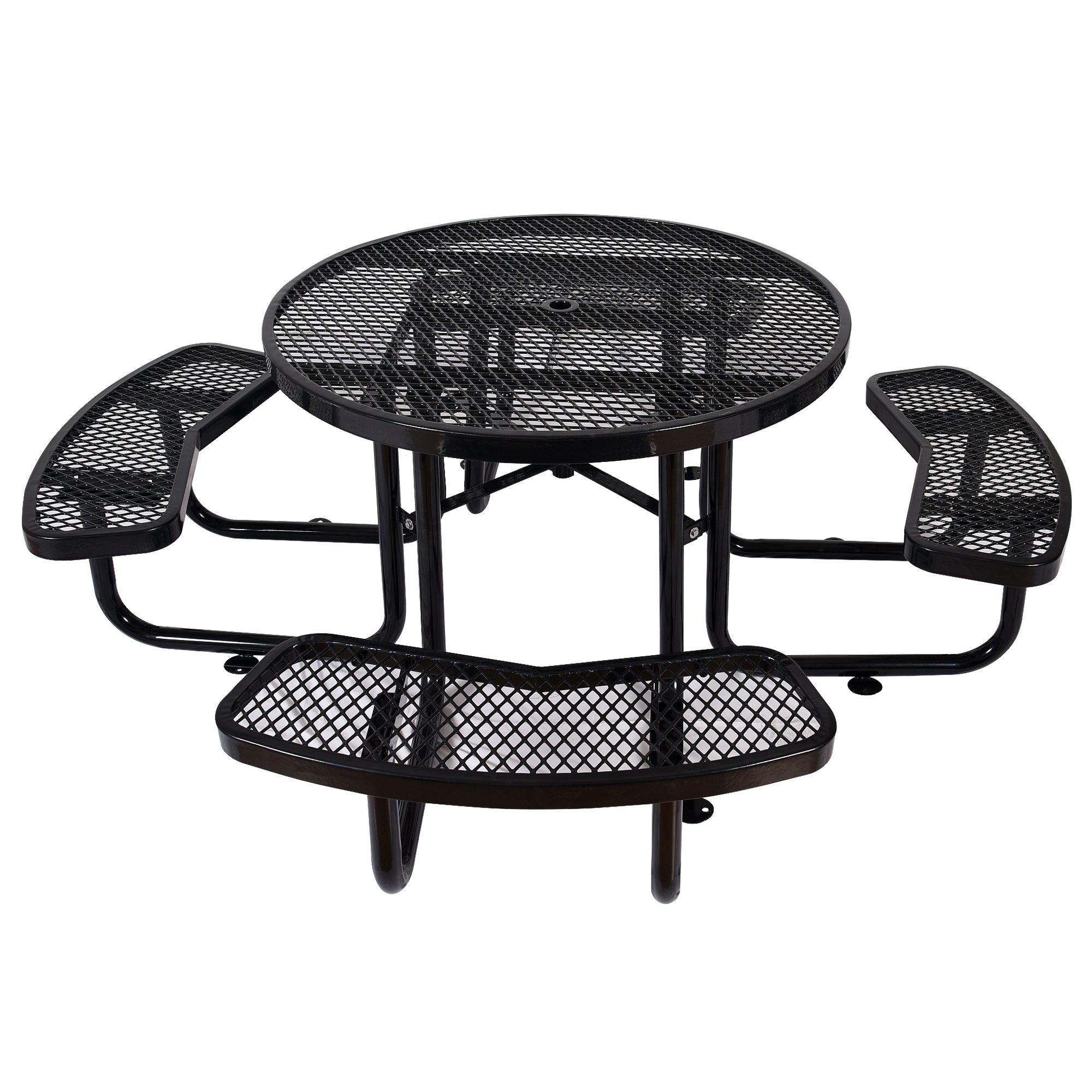 Round Outdoor Steel Picnic Table 46" Black ,With Umbrella Pole Black Carbon Steel