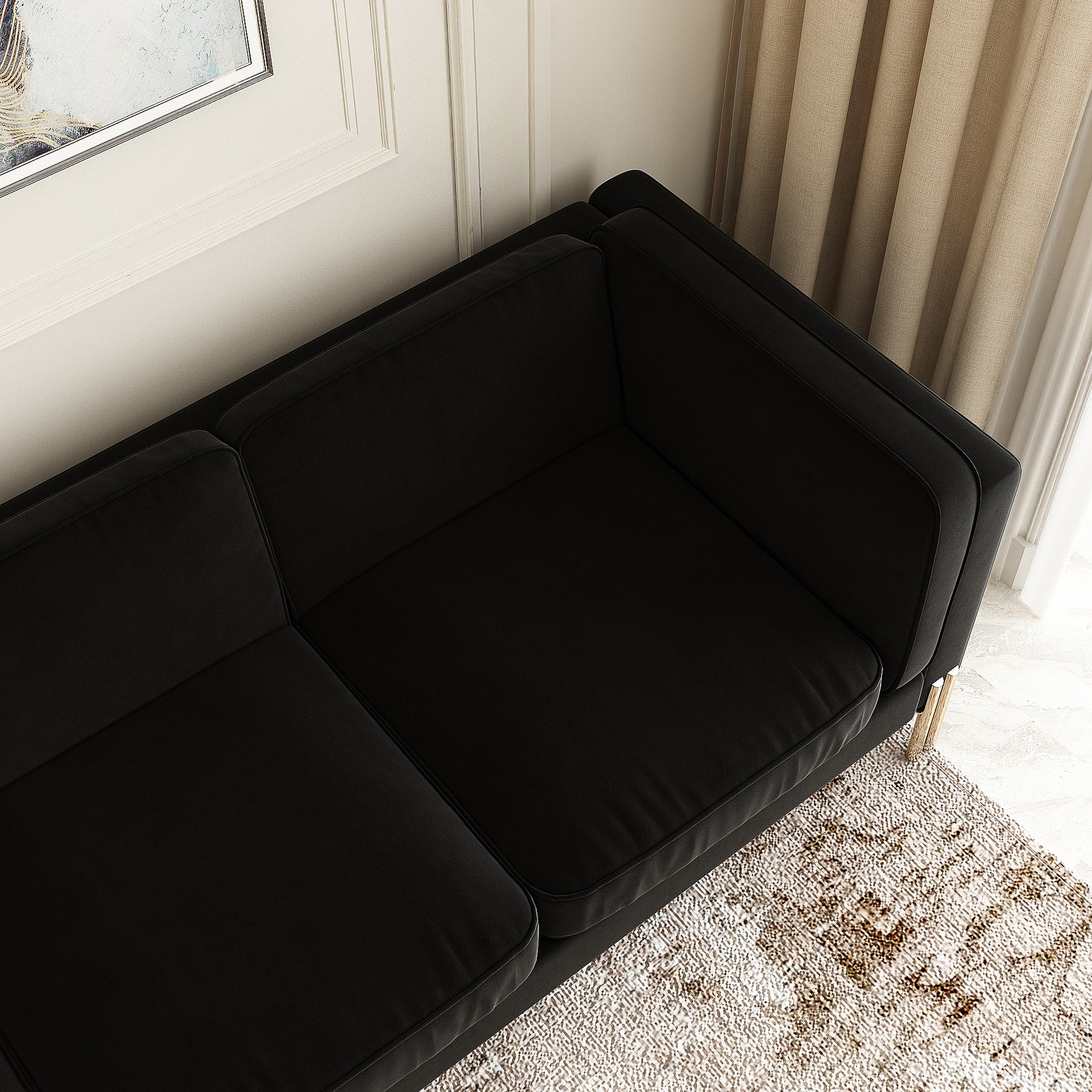 Fx P70 Bk Sofa Black Velvet 3 Seat