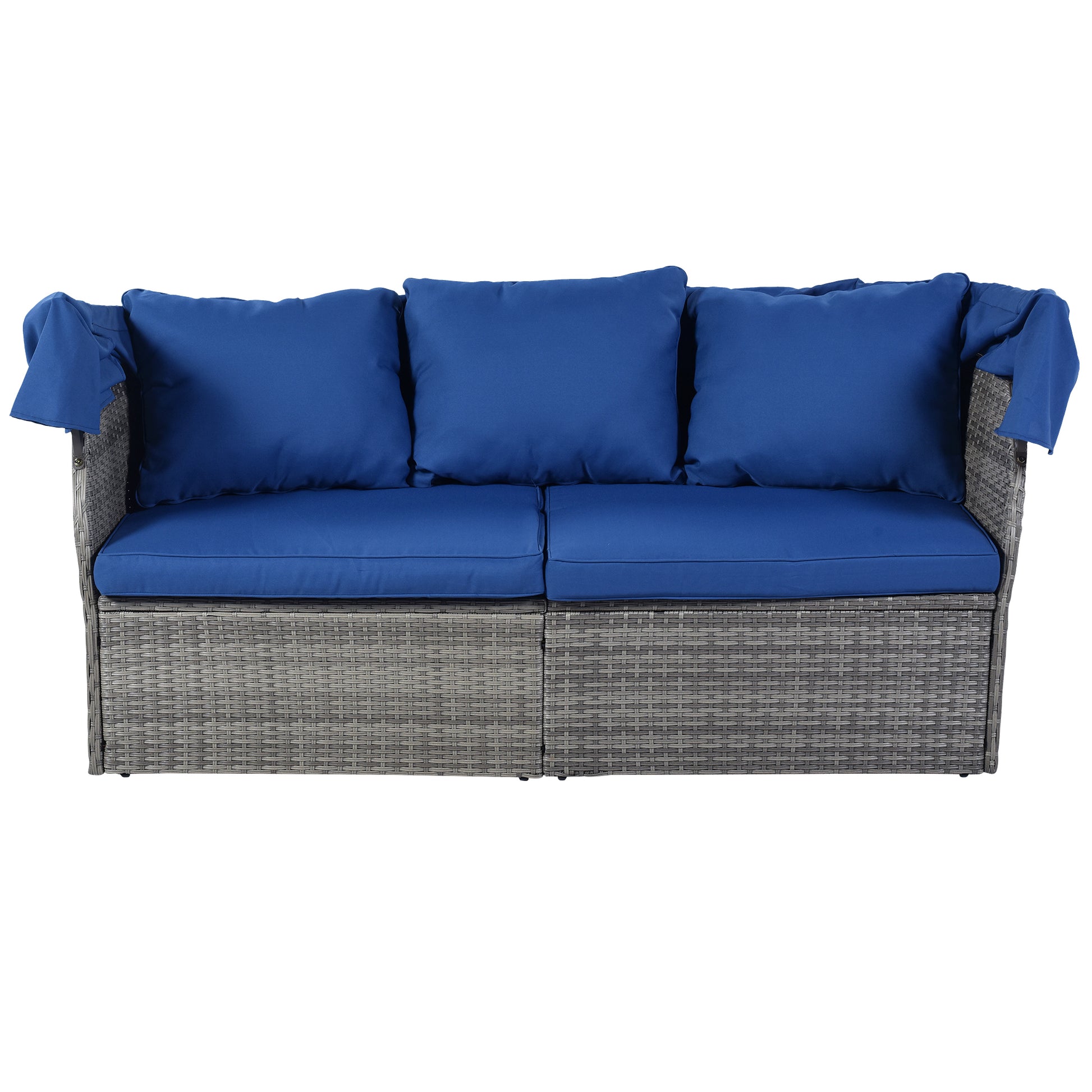 Outdoor Patio Furniture Set Daybed Sunbed With Retractable Canopy Conversation Set Wicker Furniture As Same As Wy000281Aae Blue Rattan
