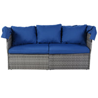 Outdoor Patio Furniture Set Daybed Sunbed With Retractable Canopy Conversation Set Wicker Furniture As Same As Wy000281Aae Blue Rattan