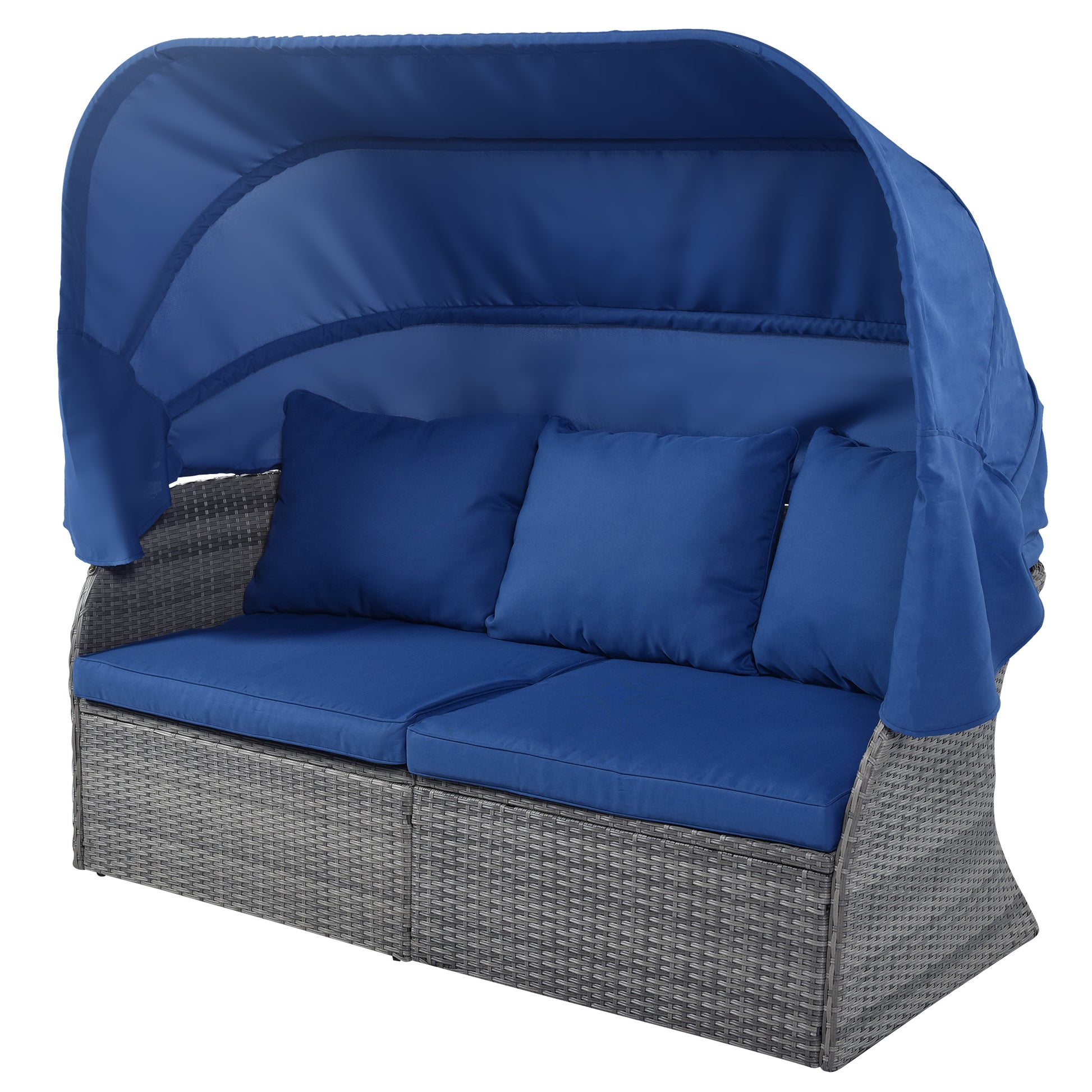 Outdoor Patio Furniture Set Daybed Sunbed With Retractable Canopy Conversation Set Wicker Furniture As Same As Wy000281Aae Blue Rattan