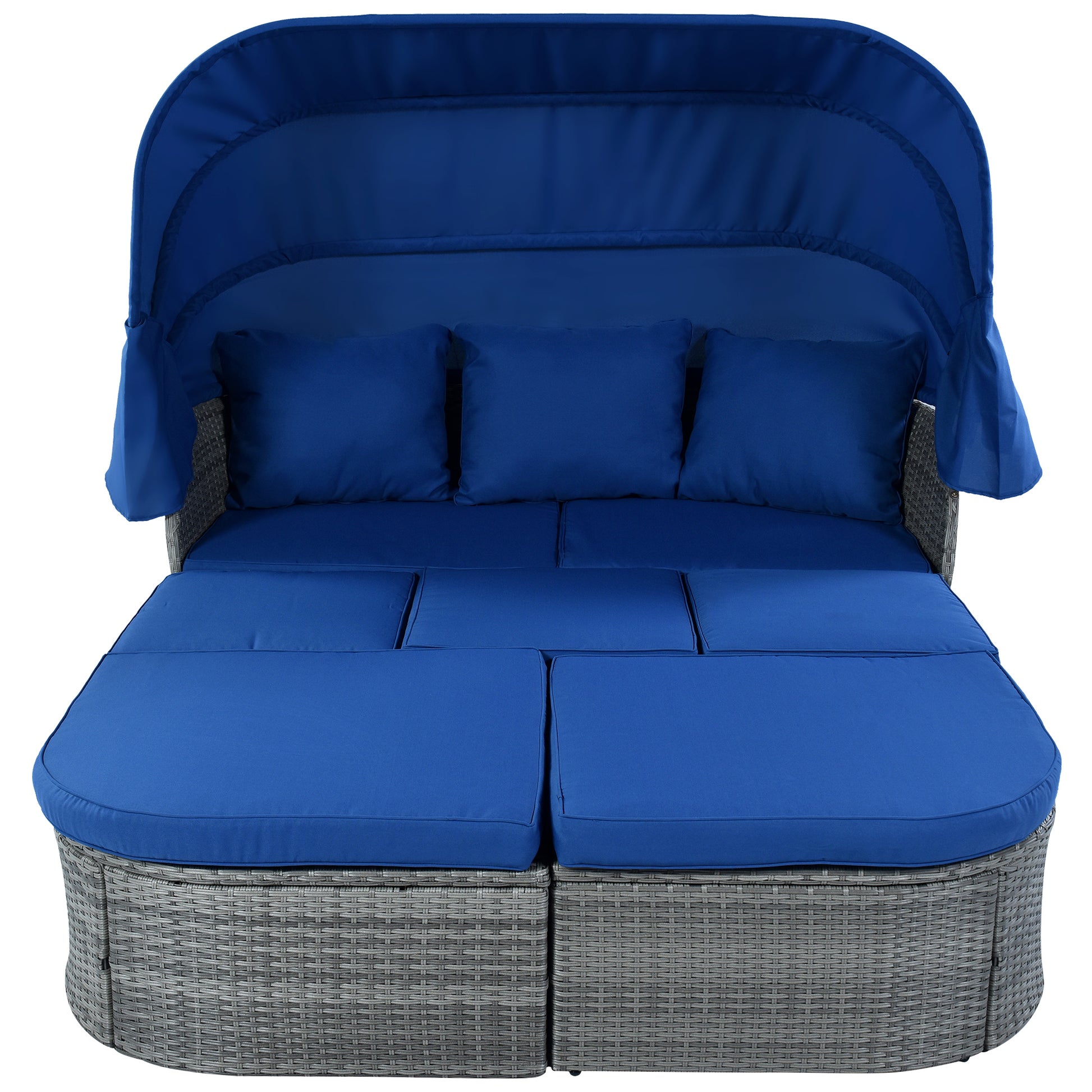 Outdoor Patio Furniture Set Daybed Sunbed With Retractable Canopy Conversation Set Wicker Furniture As Same As Wy000281Aae Blue Rattan