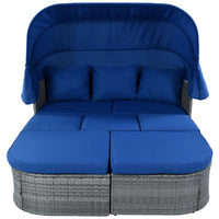 Outdoor Patio Furniture Set Daybed Sunbed With Retractable Canopy Conversation Set Wicker Furniture As Same As Wy000281Aae Blue Rattan