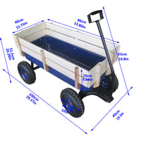 Outdoor Wagon All Terrain Pulling Wood Railing Air Tires Garden Cart Blue Steel
