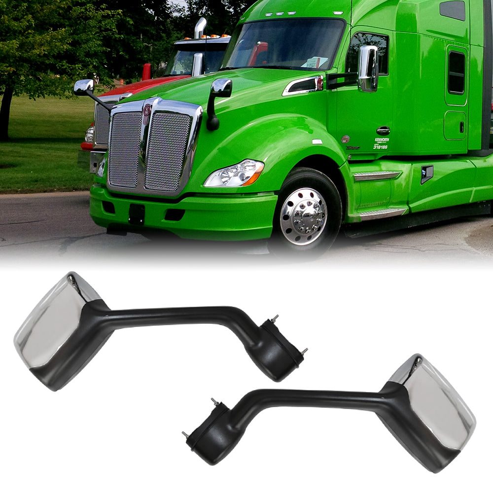 Chrome Hood Mirrors Pair For Kenworth T680 Peterbilt 579 587 W Mounting Kit Left And Right Side Chrome Abs