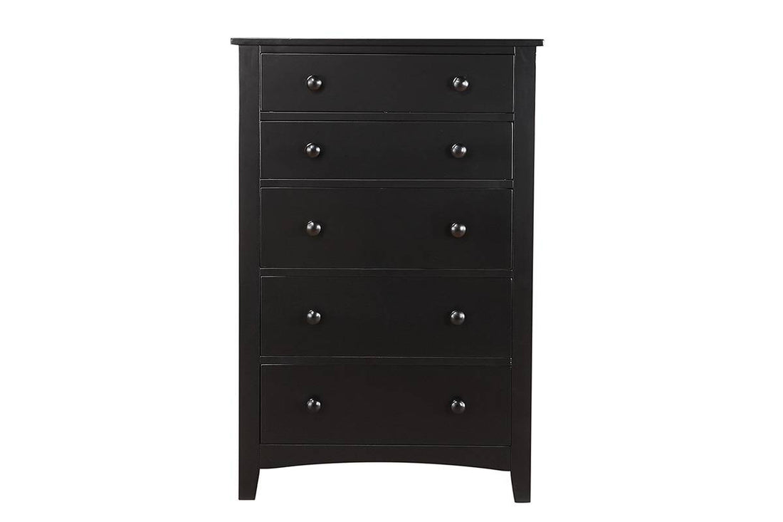 Contemporary Black Finish 1Pc Chest Of Drawers Plywood Pine Veneer Bedroom Furniture 5 Drawers Tall Chest Black Bedroom Modern,Transitional Pine Plywood