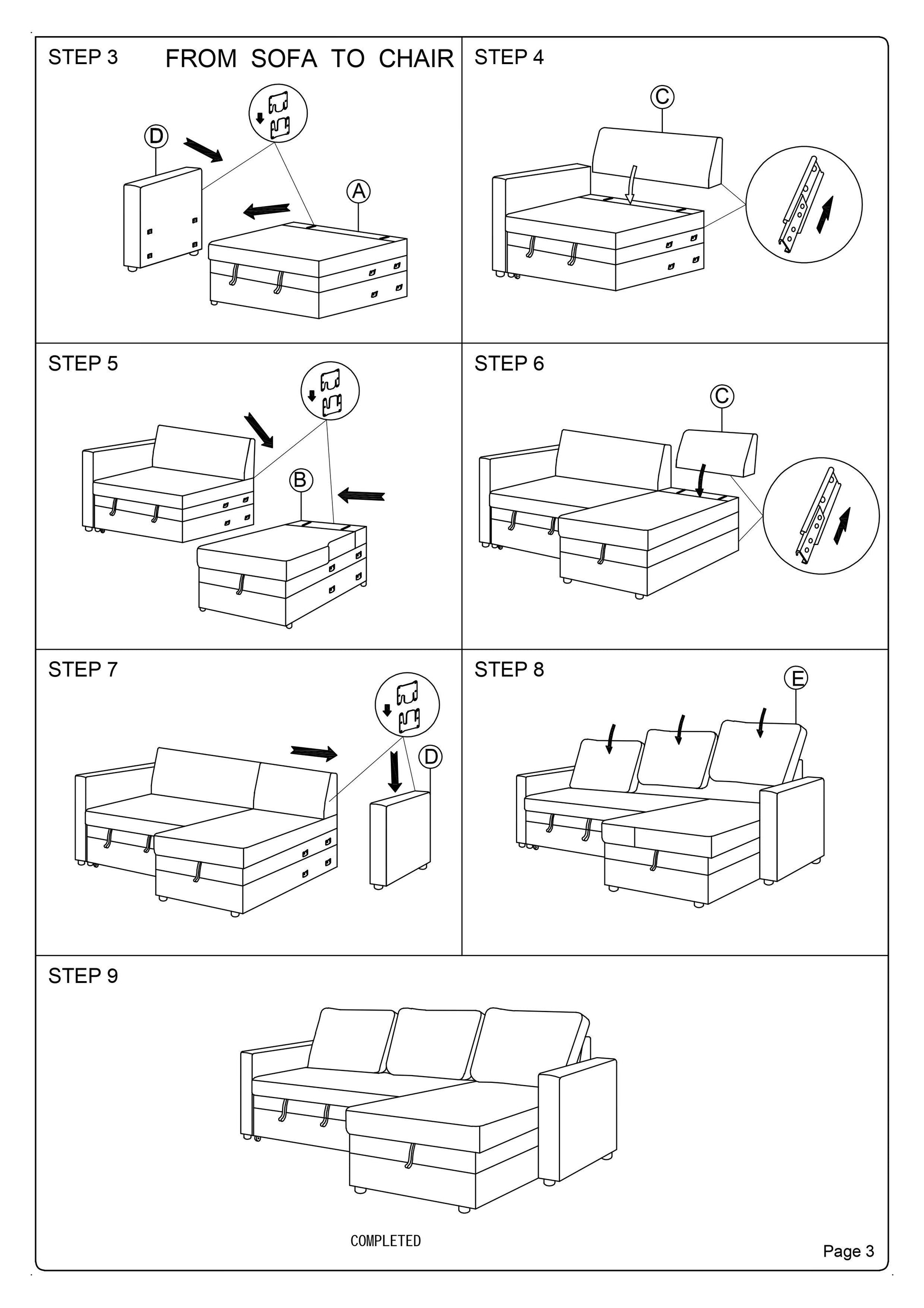 Convertible Sectional Sofa Ash Black Pull Out Bed Couch Storage Chaise Reversible Sectionals Living Room Furniture Lounge Black Primary Living Space Cushion Back Contemporary,Modern L Shaped Square Arms Plywood 4 Seat