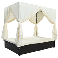 Outdoor Patio Wicker Sunbed Daybed With Cushions, Adjustable Seats Beige Rattan