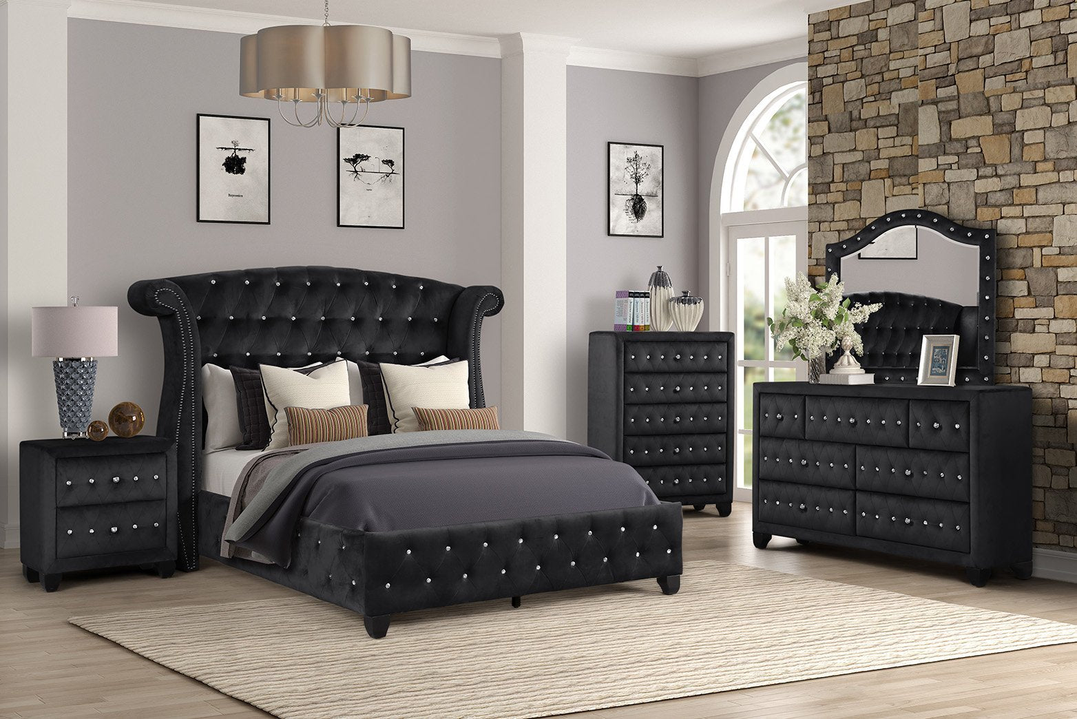 Sophia Dresser Made With Wood In Black Black Bedroom Contemporary,Modern Upholstered Wood