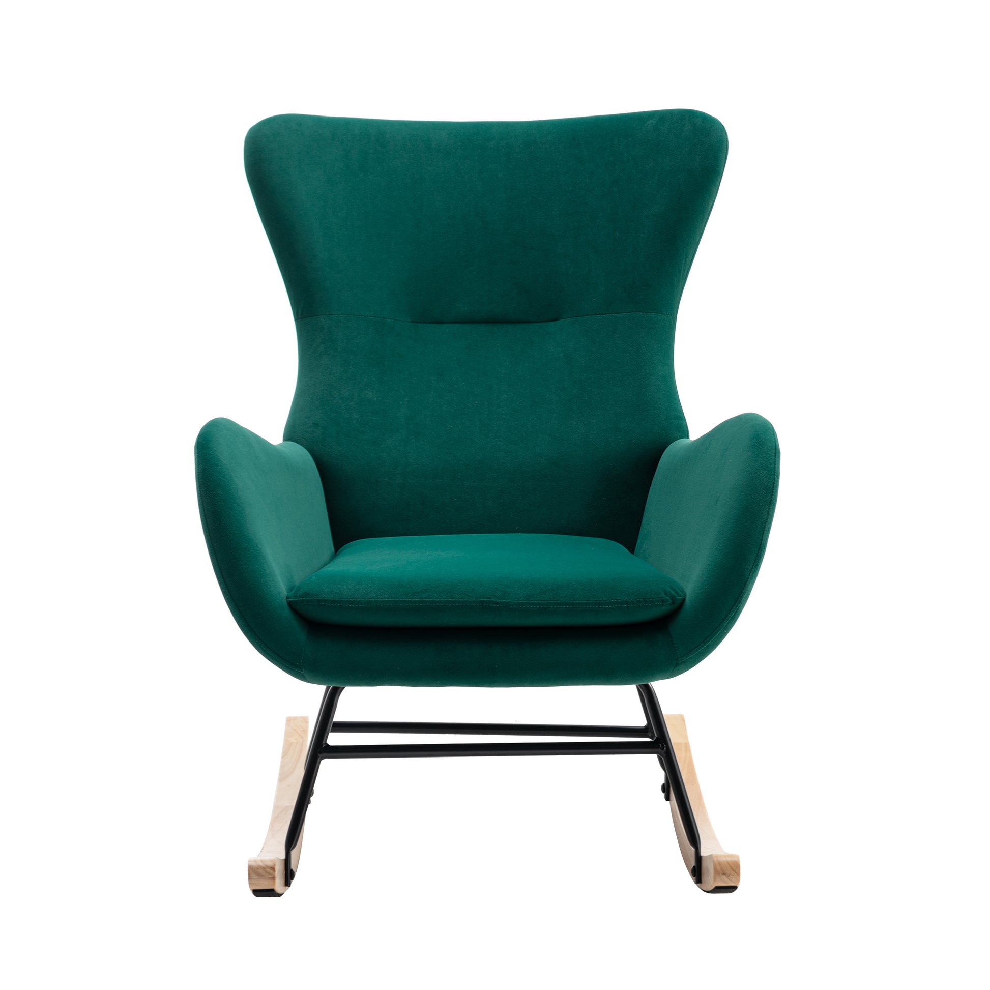 Velvet Fabric Padded Seat Rocking Chair With High Backrest And Armrests Green Foam Upholstered