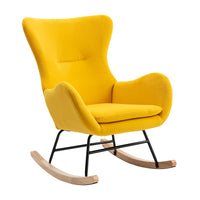 Velvet Fabric Padded Seat Rocking Chair With High Backrest And Armrests Yellow Foam Upholstered