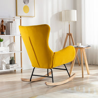 Velvet Fabric Padded Seat Rocking Chair With High Backrest And Armrests Yellow Foam Upholstered