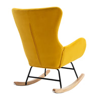 Velvet Fabric Padded Seat Rocking Chair With High Backrest And Armrests Yellow Foam Upholstered