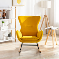 Velvet Fabric Padded Seat Rocking Chair With High Backrest And Armrests Yellow Foam Upholstered