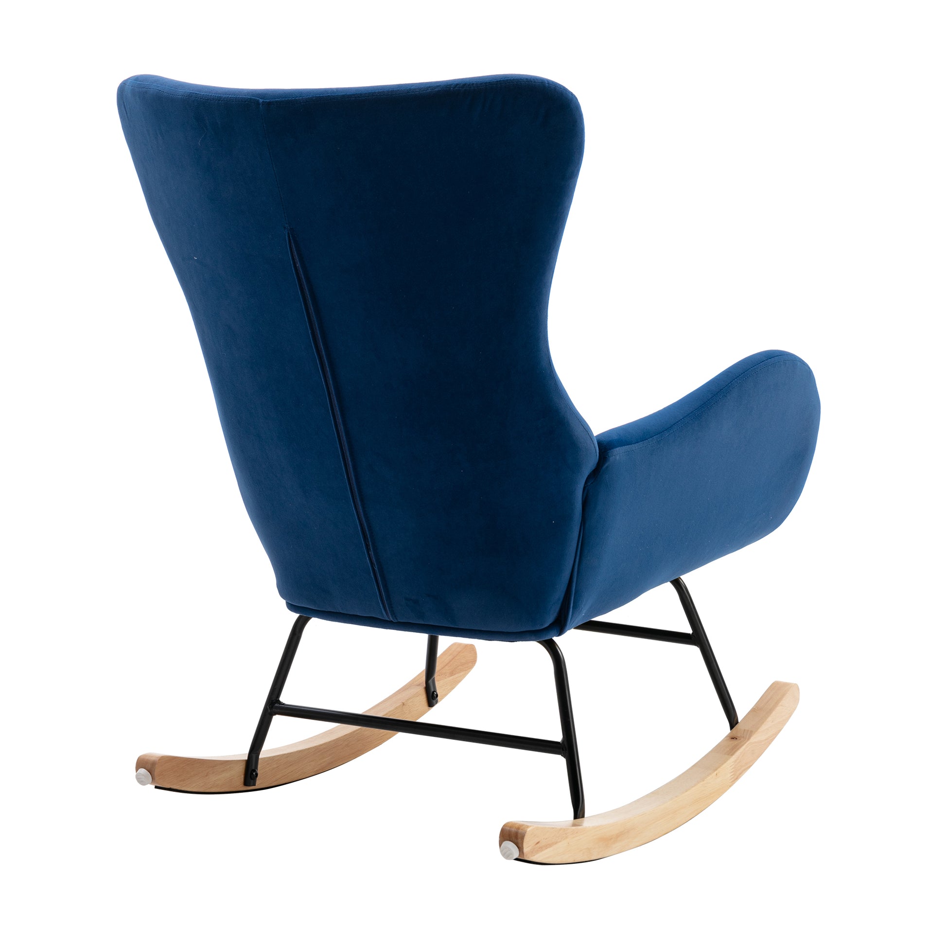 Velvet Fabric Padded Seat Rocking Chair With High Backrest And Armrests Blue Foam Upholstered