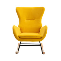 Velvet Fabric Padded Seat Rocking Chair With High Backrest And Armrests Yellow Foam Upholstered