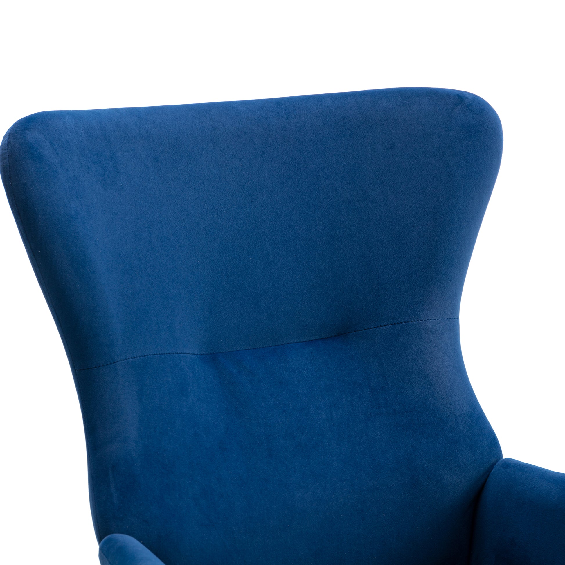 Velvet Fabric Padded Seat Rocking Chair With High Backrest And Armrests Blue Foam Upholstered