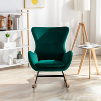 Velvet Fabric Padded Seat Rocking Chair With High Backrest And Armrests Green Foam Upholstered