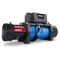 12000 Lbs Electric Winch Synthetic Rope Trailer Towing 12V Truck Jeep Suv Black Stainless Steel