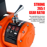 Electric Winch 13000 Lbs 12V Synthetic Rope Upgraded Version Orange Stainless Steel