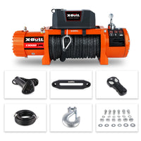 Electric Winch 13000 Lbs 12V Synthetic Rope Upgraded Version Orange Stainless Steel