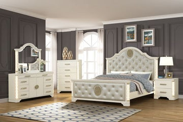 King 5 Pc Unique Led Bedroom Set Made With Wood In Beige Box Spring Required King Beige Wood 5 Piece Set Bedroom Bed Included,Chest Included,Dresser Included,Mirror Included,Nightstand Included