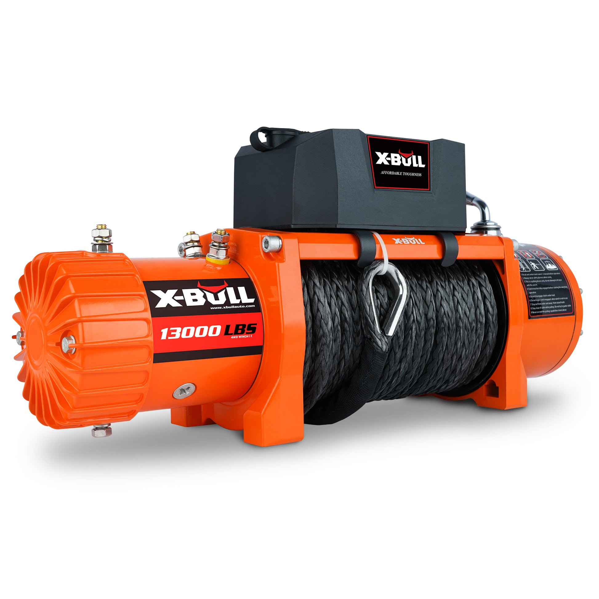 Electric Winch 13000 Lbs 12V Synthetic Rope Upgraded Version Orange Stainless Steel