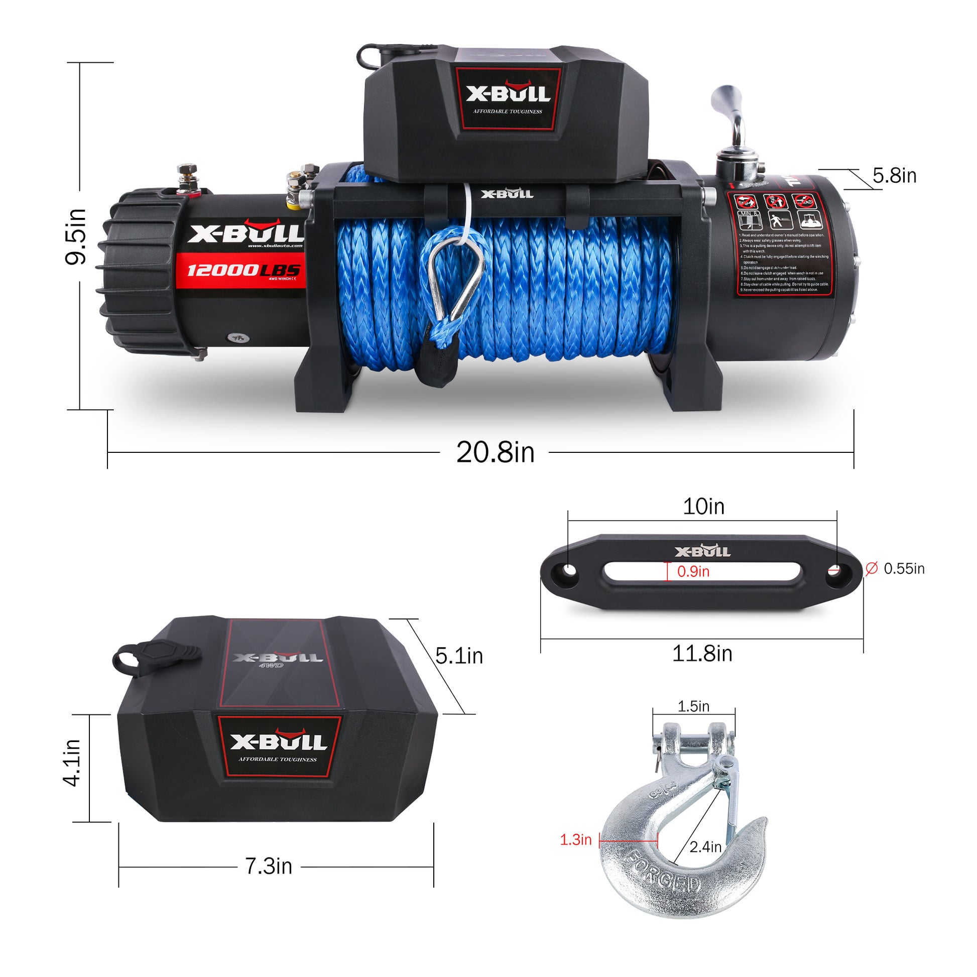 12000 Lbs Electric Winch Synthetic Rope Trailer Towing 12V Truck Jeep Suv Black Stainless Steel