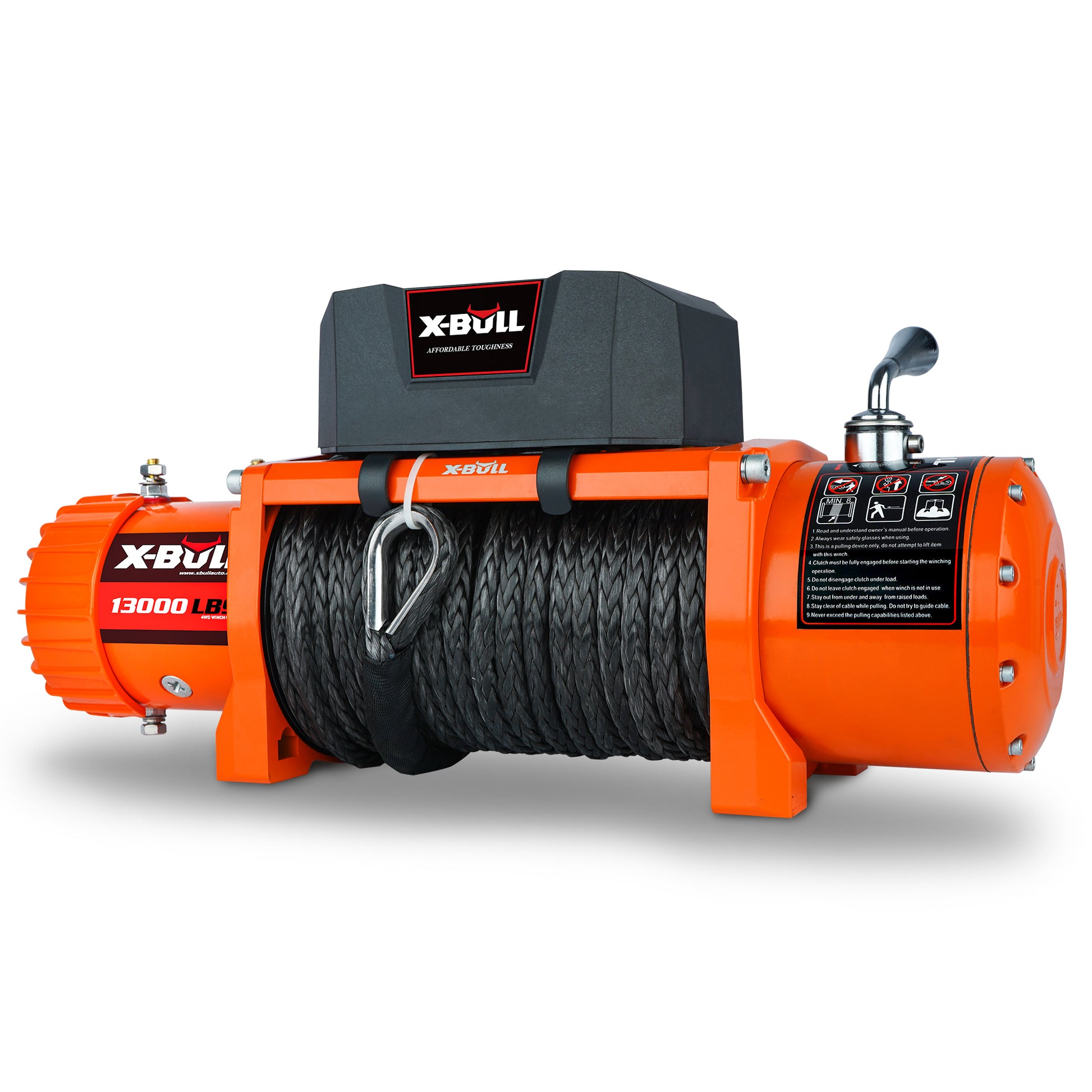 Electric Winch 13000 Lbs 12V Synthetic Rope Upgraded Version Orange Stainless Steel